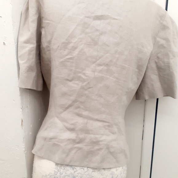 Stylish Asymmetrical Button 100% Linen Blazer Camel Tan Jacket Womens 10 - Picture 5 of 11